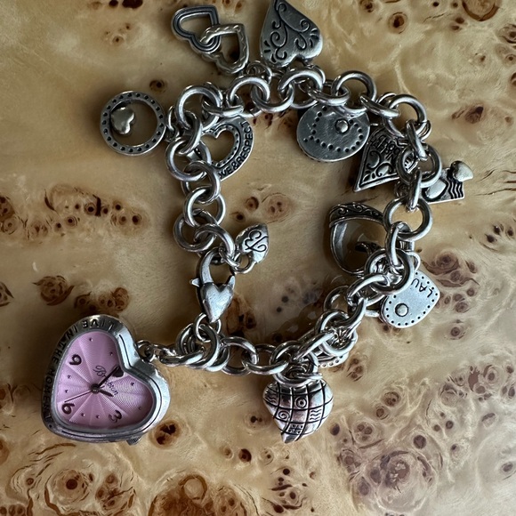 Brighton Charm Bracelet Watch w 11 Charms Breast Cancer Awareness Working Watch - Picture 2 of 6